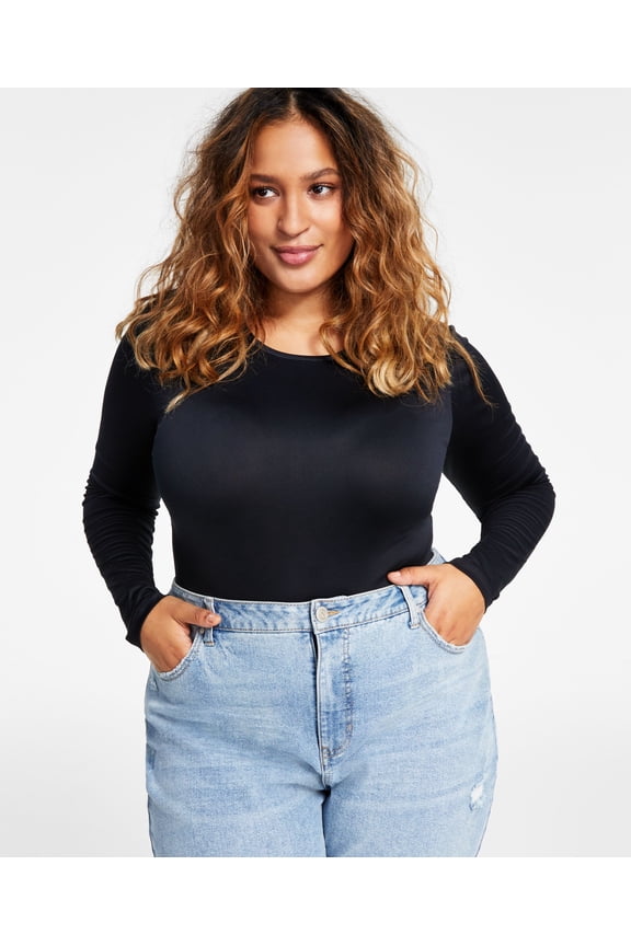 Plus Size Crewneck Bodysuit Black 3X