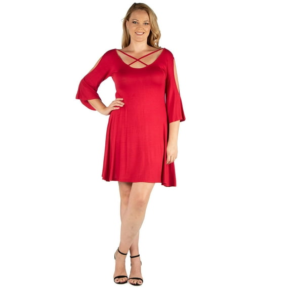 Plus Size Criss Cross Neck Cold Shoulder Dress