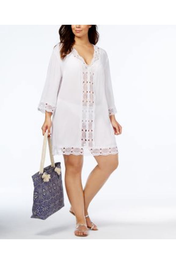 Plus Size Crochet-Trim Cover-up Dress Women's Swimsuit - White 2X