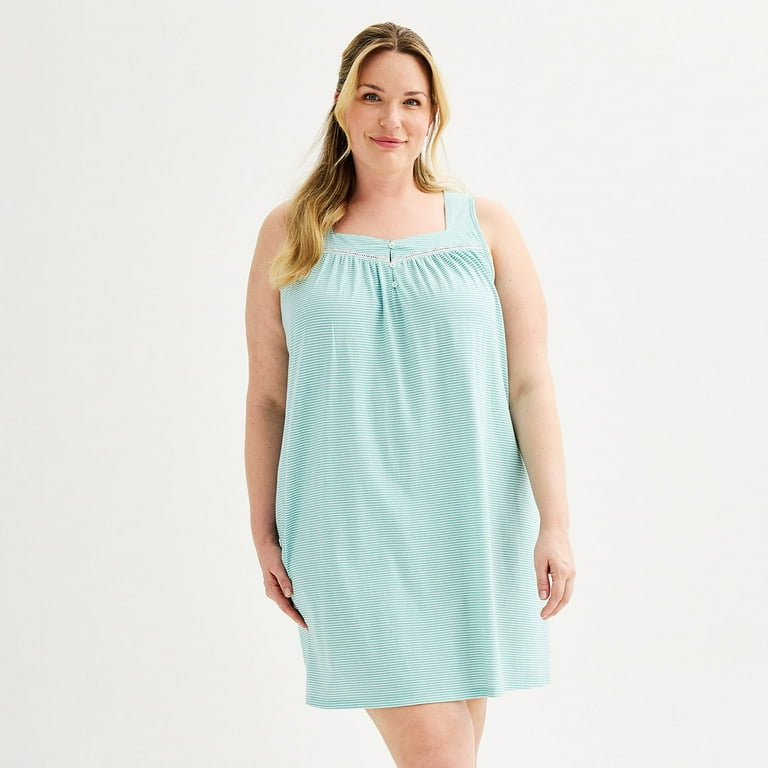 Plus Size Croft Barrow Short Sleeve Cotton Nightgown Color Teal Stripe Size 2X