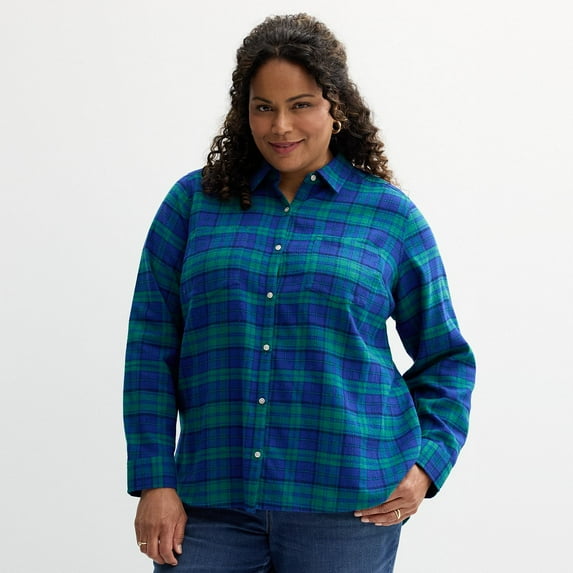 Plus Size Croft & Barrow® The Extra Soft Plaid Flannel Shirt Color: Blue Festive Plaid Size: 1X