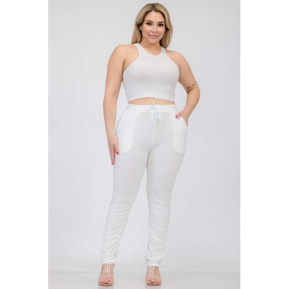 Plus Size Crop Tank Top  Ruched Pants Set