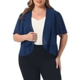 thumbnail image 1 of Agnes Orinda Plus Size Cropped Cardigan for Women Short Sleeve Open Front Lightweight Sheer Shrug 2X Navy Blue, 1 of 6