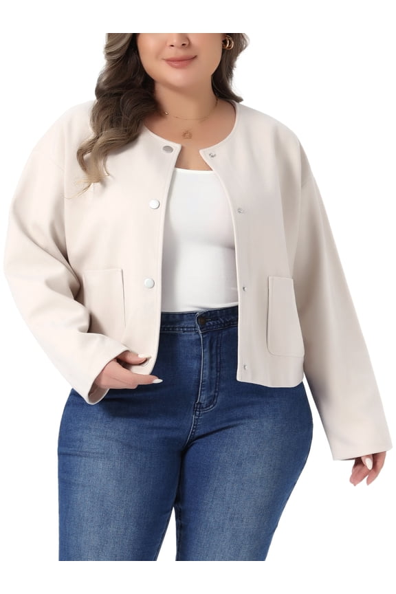 Women's Plus Size Bomber Jacket Single Breasted Cropped Jackets Long Sleeve Casual Shacket Coat with Pockets 4X Apricot