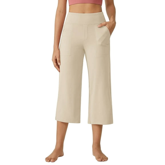 Plus Size Cropped Pants for Women Solid Color Womens Pants with Side Pockets High Waisted Tummy Control 4-way-stretch Autumn Beach Fashion Outdoor Pants Casual Office Wear