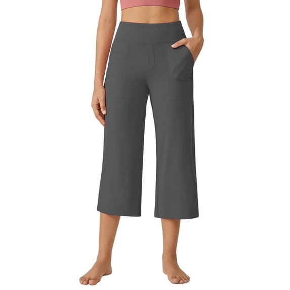 Plus Size Cropped Pants for Women Solid Color Womens Pants with Side Pockets High Waisted Tummy Control 4-way-stretch Autumn Beach Fashion Outdoor Pants Casual Office Wear