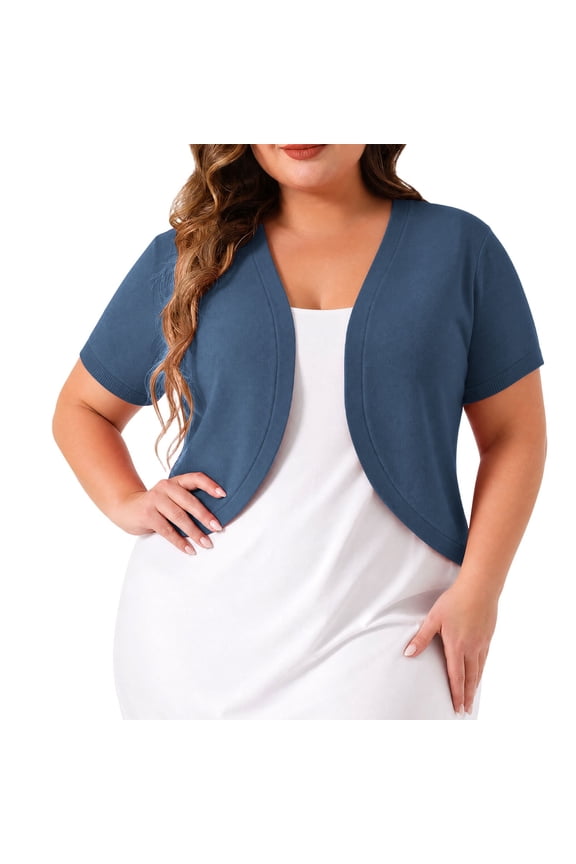 Plus Size Cropped Shrug Open Front Short Sleeve Crop Cardigan Summer & Fall Casual Open Front Elegant Daily Cover Up Tops
