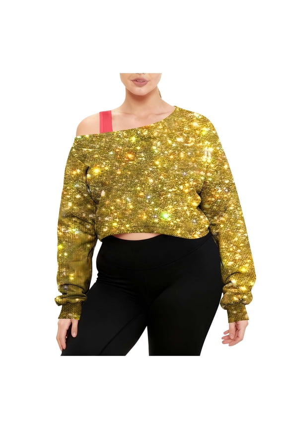 Plus Size Cropped Tops for Women Off the Shoulder Sweatshirts Oversized Long Sleeve Pullover Top Y2K Clothes