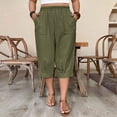 thumbnail image 1 of Plus Size Cropped Trousers Womens Summer Elastic Waist Loose Fitting Capris with Pockets Green XXL, 1 of 9