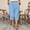 thumbnail image 1 of Plus Size Cropped Trousers Womens Summer Elastic Waist Loose Fitting Capris with Pockets Light Blue L, 1 of 9