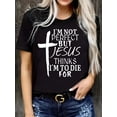 thumbnail image 1 of Plus Size Cross & Letter Print T-Shirt, Casual Short Sleeve Top For Spring & Summer, Women's Plus Size Clothing, 1 of 12