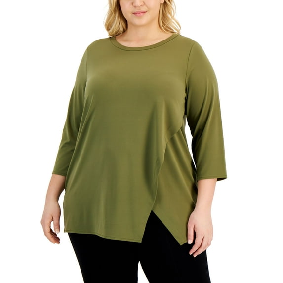 Plus Size Crossover-Hem Tunic Burnt Olive 3X
