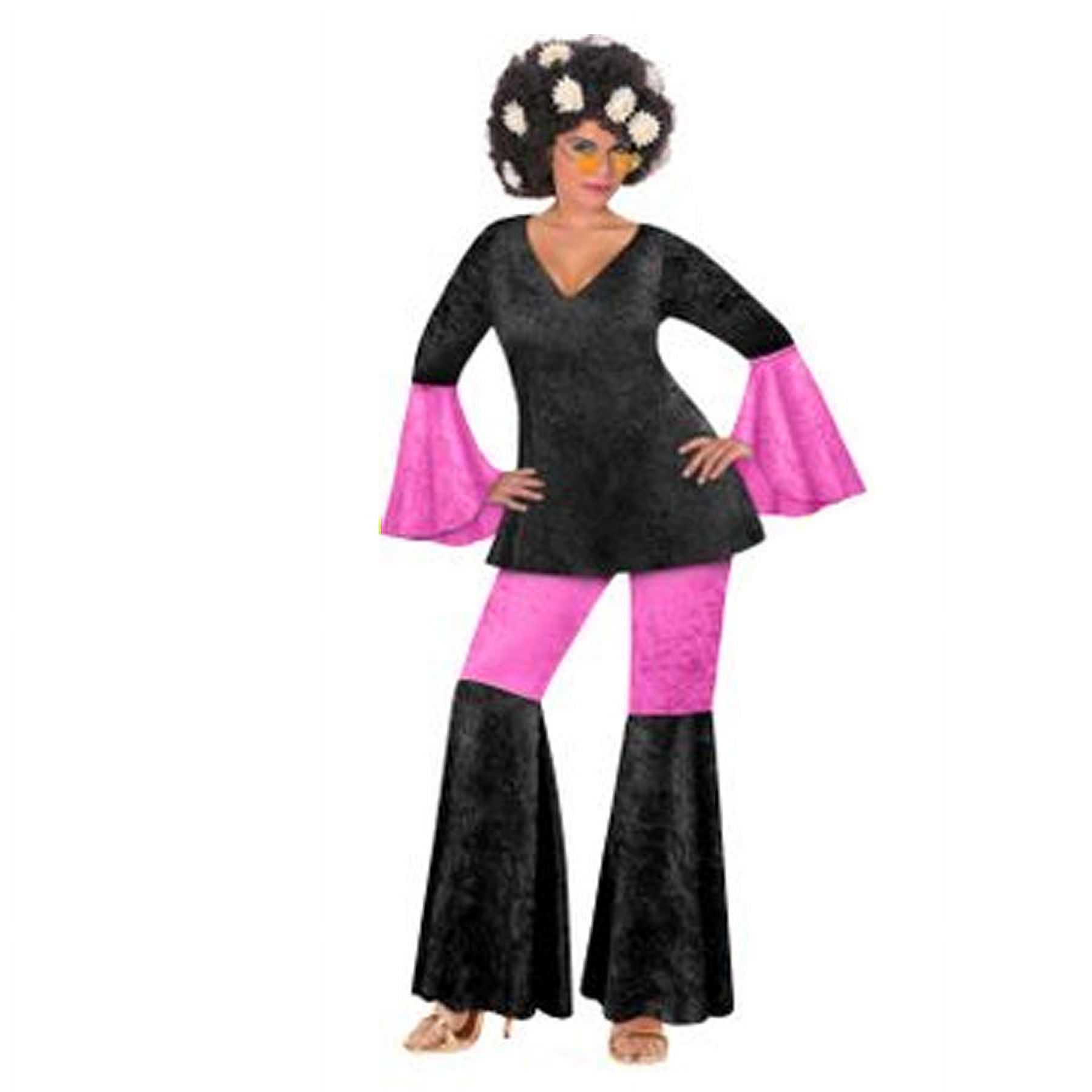 Plus Size Crush Velvet Black & Hot Pink Deluxe Hippie 2PC Set 60's