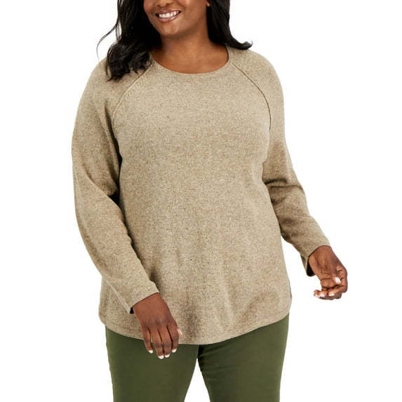 Plus Size Curved-Hem Nep Sweater Chestnut Heather 2X