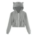 thumbnail image 1 of Plus Size Cute Hoodie for Women Teen Girls with Cat Ears Full Zip Crop Sweatshirt Drawstring Lightweight Jacket (3X-Large, Gray), 1 of 1