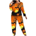 thumbnail image 1 of Plus Size Cute Pajamas for Women Set Crew Neck Pumpkin Ghost Graphic Sleepwear Long Sleeve Pjs Halloween Outfits Yellow 4XL, 1 of 6