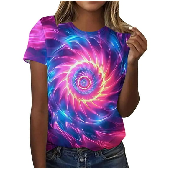 Plus Size Cute Summer Tops for Womens Fashion Tie-Dye Tshirts Animals Graphic Short Sleeve Crewneck Tee Shirts Dressy Casual Tunic T-Shirt Going Out Basic Blouses(S-5XL)