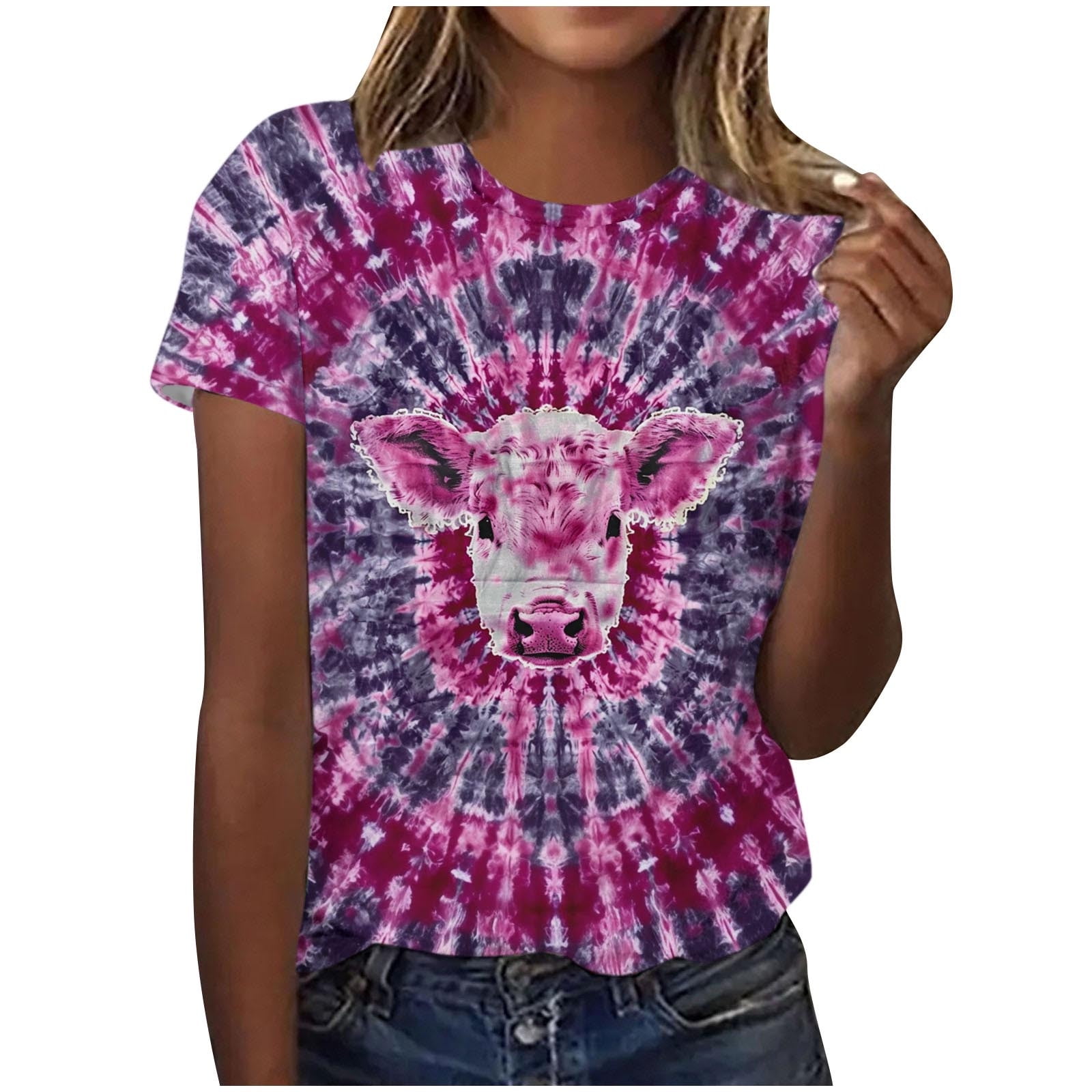 Plus Size Cute Summer Tops for Womens Fashion Tie-Dye Tshirts Animals ...
