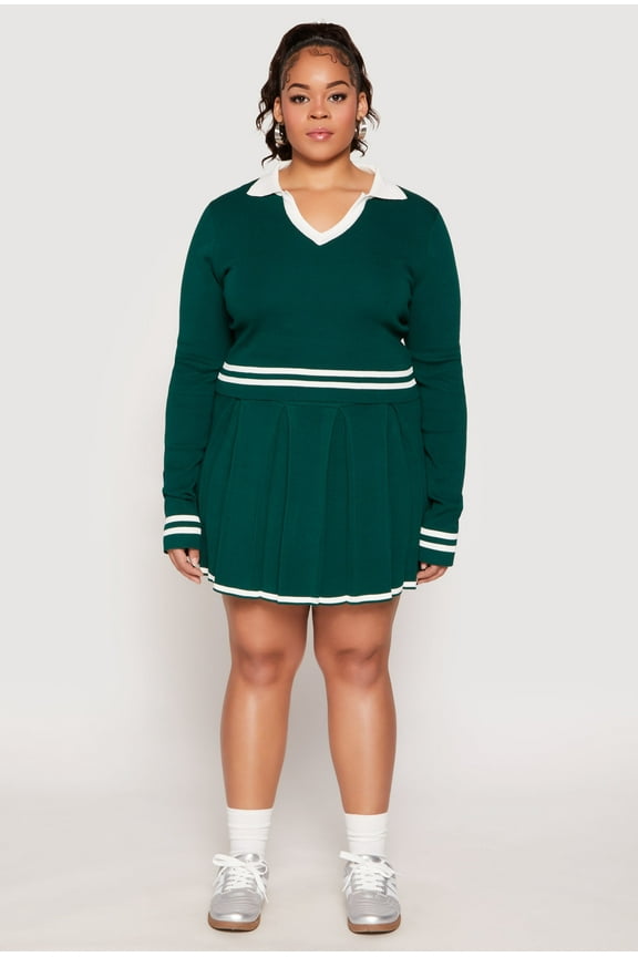 Womens Plus Size Daisy Contrast Trim Pleated Tennis Skirt