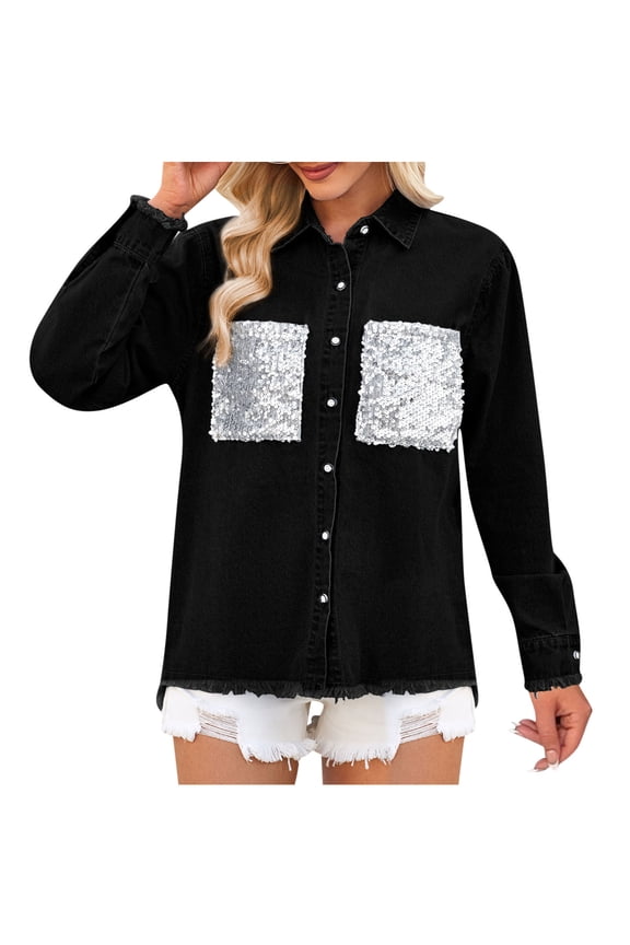 Plus Size Denim Jacket Womens Plus Denim Stretch Denim Jacket, Women's Oversized Mid Long Denim Jacket Jean Biker Coat S-108 Black S