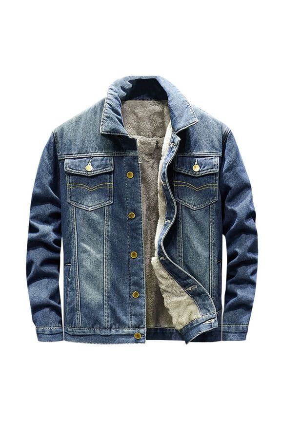 Plus Size Denim Jackets for Men Clearance Winter Coat Button Fleece Jacket Classic Trucker Jackets