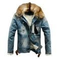 thumbnail image 1 of Plus Size Denim Jackets for Men Clearance Winter Coat Fleece Jacket Classic Trucker Jackets with Faux Fur Collar, 1 of 3