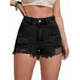 thumbnail image 1 of Plus Size Denim Shorts Women High Waisted Ripped Folded Hem Jean Shorts Dark Gray L, 1 of 7