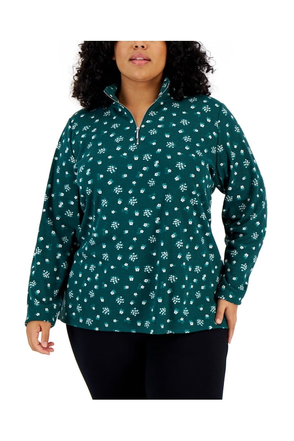 Plus Size Diana Ditsy Zip-Neck Top Spruce Night 2X