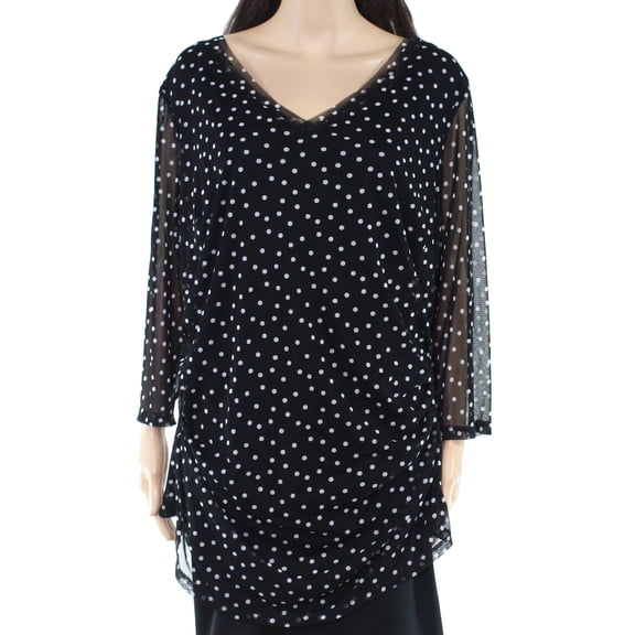 Plus Size Double Layer V Neck Top Black 1X