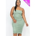 thumbnail image 1 of Plus Size Double Ruched Front And Ruched Back Detail Mini Dress, 1 of 8