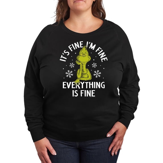 Plus Size Dr. Seuss Grinch It's Fine I'm Fine Lightweight French Terry Sweatshirt Color: Black Size: 1X