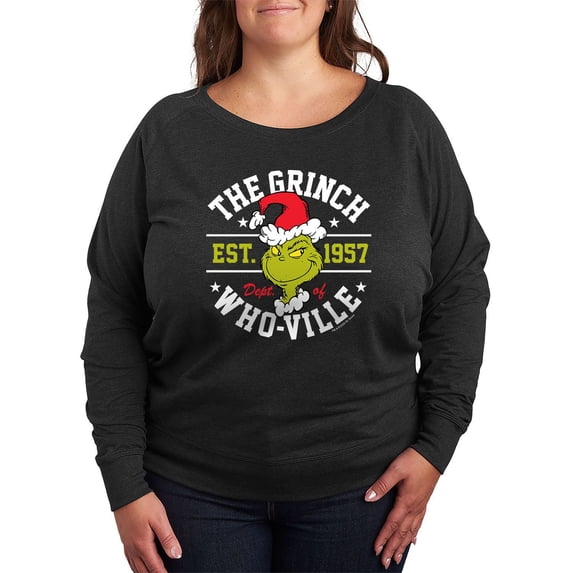 Plus Size Dr. Seuss The Grinch Whoville Lightweight French Terry Sweatshirt Color: Heather Charcoal Size: 3X
