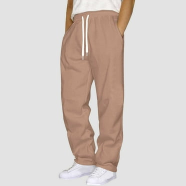 Plus Size Drawstring Mens Sweatpants Solid Color Fleece Lined Pants Straight Leg Loose Casual Pants Elastic Waist Joggers Pants with Pockets Fall Winter Warm Workout Pants