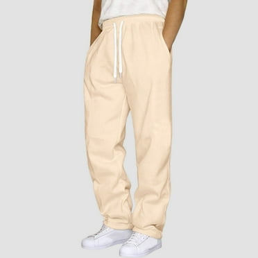Plus Size Drawstring Mens Sweatpants Solid Color Fleece Lined Pants Straight Leg Loose Casual Pants Elastic Waist Joggers Pants with Pockets Fall Winter Warm Workout Pants