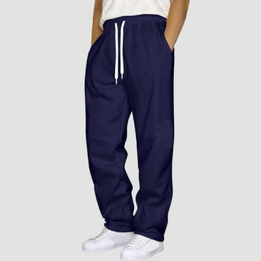 Plus Size Drawstring Mens Sweatpants Solid Color Fleece Lined Pants Straight Leg Loose Casual Pants Elastic Waist Joggers Pants with Pockets Fall Winter Warm Workout Pants
