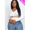 thumbnail image 1 of Plus Size Drawstring Ruched Cutout Crop Top, 1 of 5
