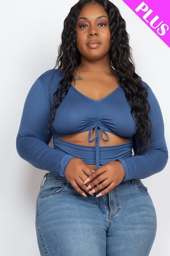 Plus Size Drawstring Ruched Cutout Crop Top 3XL