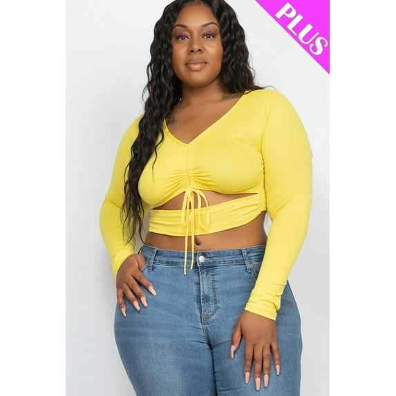 Plus Size Drawstring Ruched Cutout Crop Top 1XL