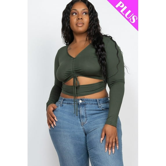 Plus Size Drawstring Ruched Cutout Crop Top