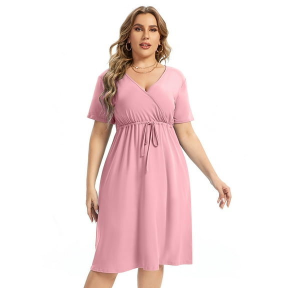 Plus Size Dress For Women, Spring Casual Midi Dress With Pocket And Sleeve