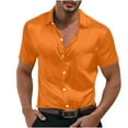 thumbnail image 1 of Plus Size Dress Shirts for Men Stretch Sort Sleeve Formal Satin Shirt Solid Business Casual Button Down Shirts, 1 of 7