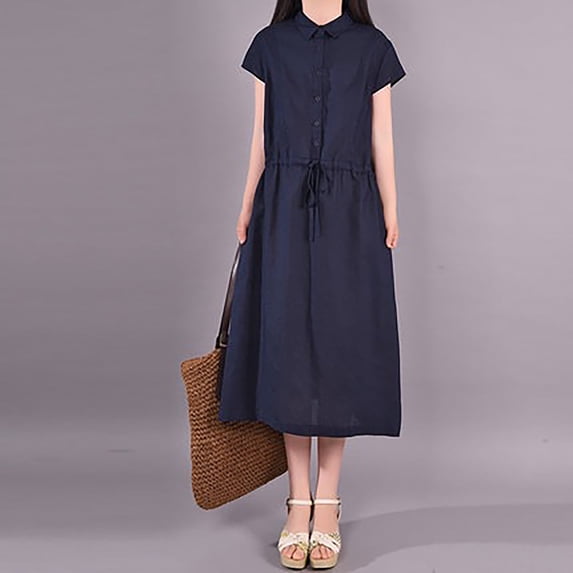 Plus Size Dress, Women's Wrap Midi Dress with Tie Waist, Flattering A-Line Solid Color Casual Dress
