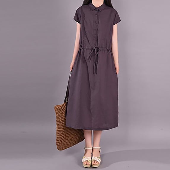 Plus Size Dress, Women's Wrap Midi Dress with Tie Waist, Flattering A-Line Solid Color Casual Dress