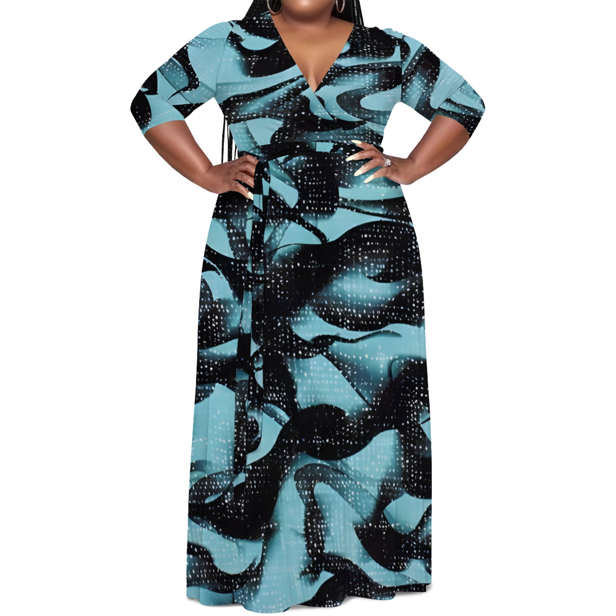 Plus Size Dress for Women 3/4 Sleeve VNeck Maxi Dress for Women Casual