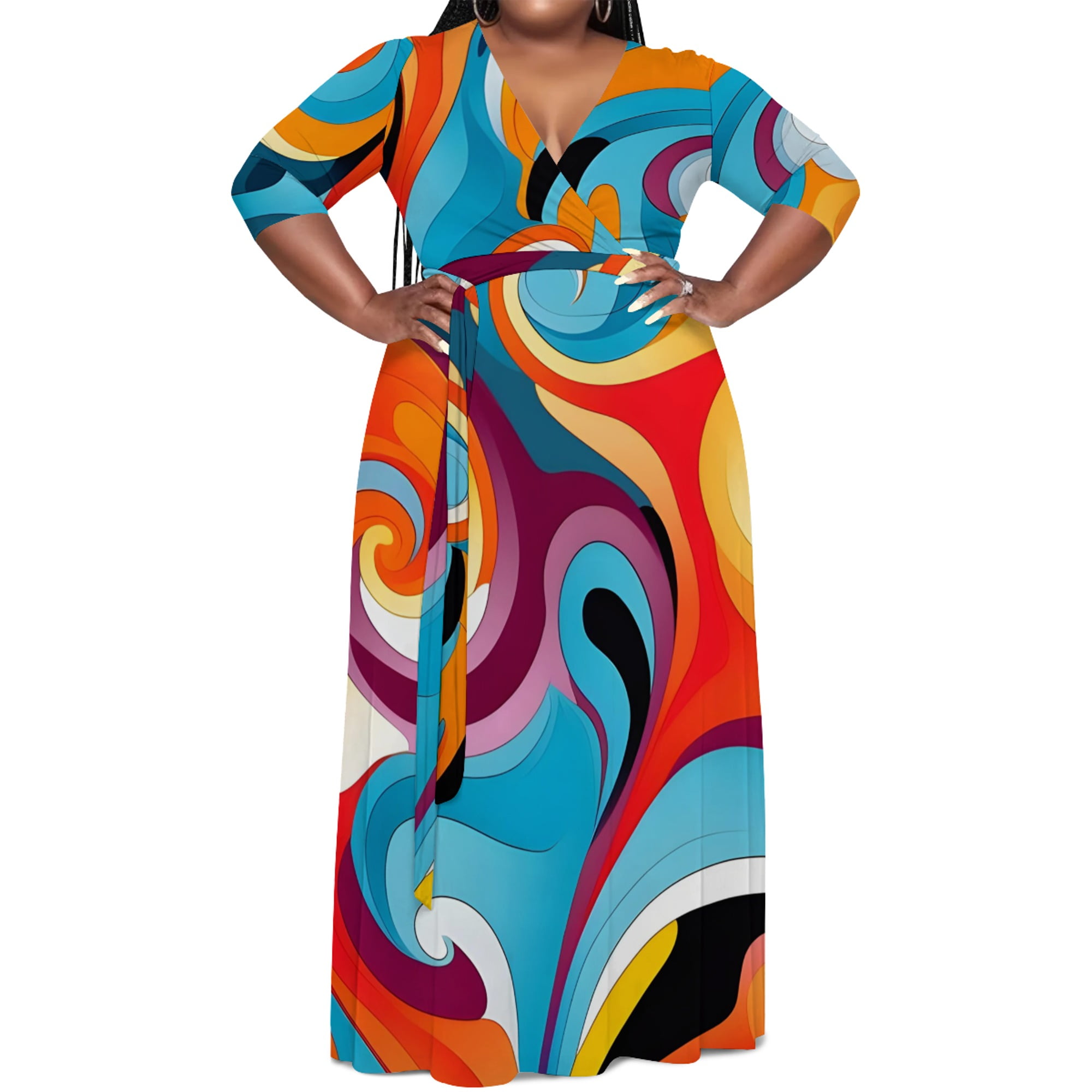 Plus Size Dress for Women 3/4 Sleeve VNeck Maxi Dress for Women Casual