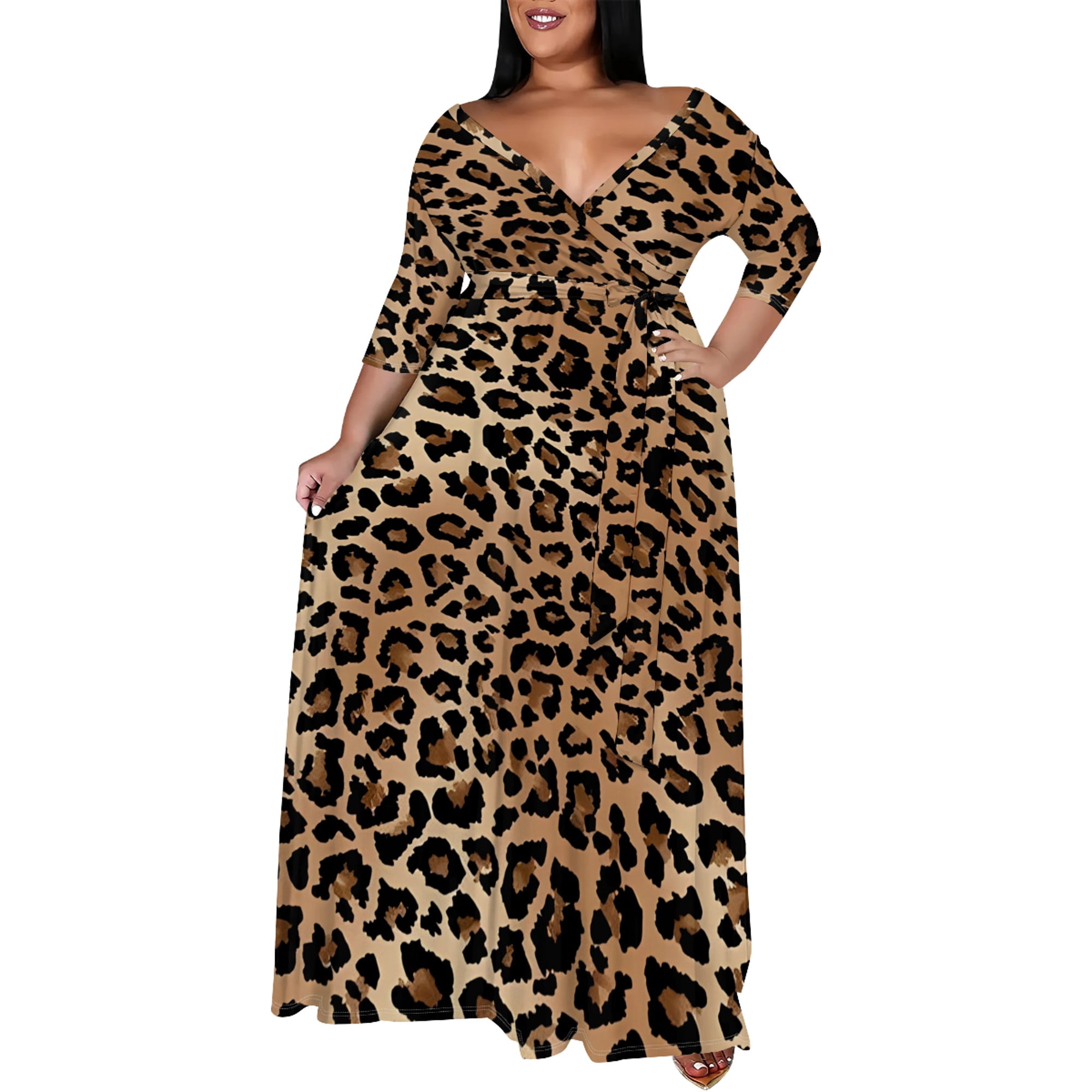 Plus Size Dress for Women 3/4 Sleeve VNeck Maxi Dress for Women Casual