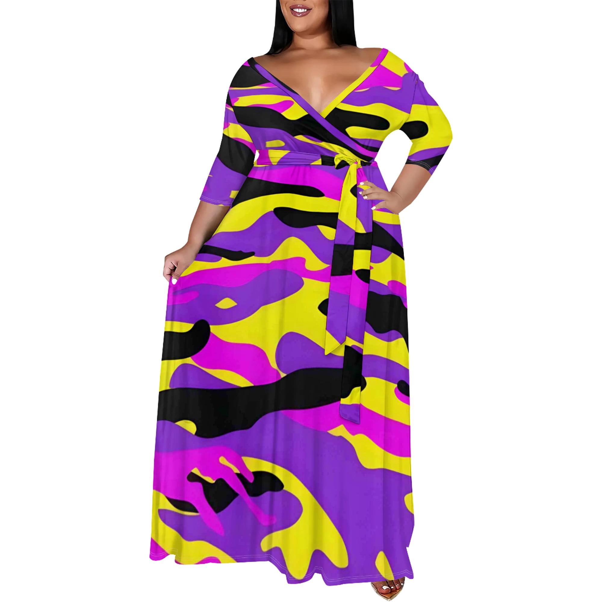 Plus Size Dress for Women 3/4 Sleeve VNeck Maxi Dress for Women Casual