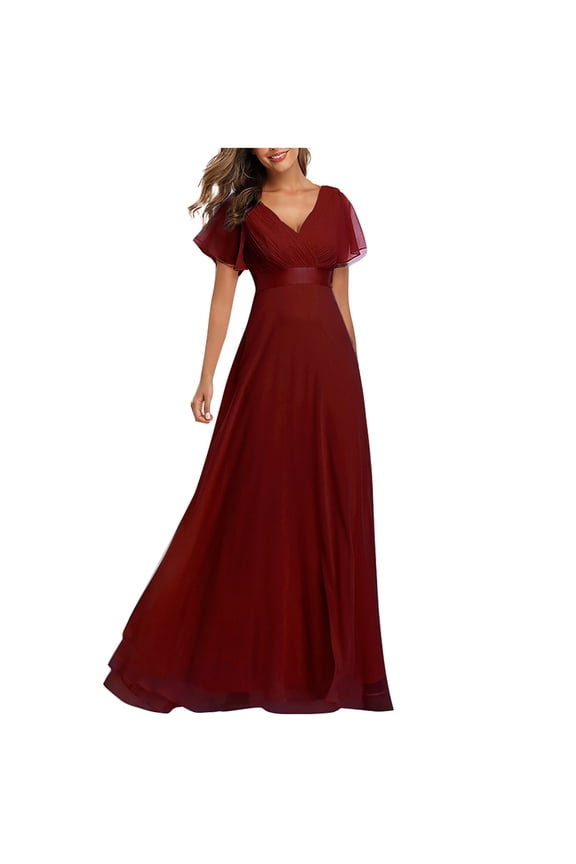 Plus Size Dress for Women Women Big Swing V-Neck Dress Chiffon Elastic Banquet Bridesmaid Evening Dress Red XXL
