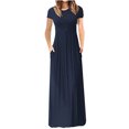 thumbnail image 1 of Plus Size Dress for Women Clearance Women Summer Short Sleeve Soild Loose Pockets Long Dress Navy 10(XL), 1 of 4
