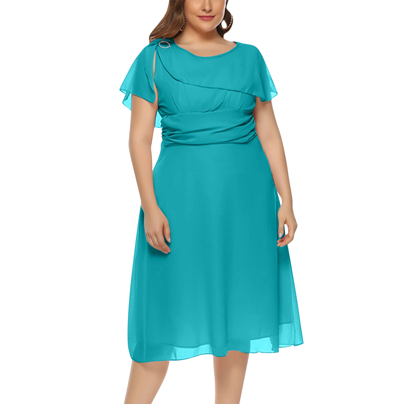 Plus Size Dress for Women Cocktail Party Elegant Chiffon Flowy Knee Length Formal Gown Flutter Sleeve A Line Evening Dress X Large Light Blue Walmart